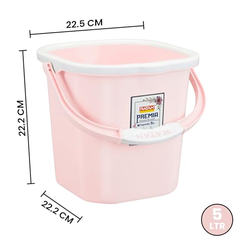 RATAN PLASTICWARE Premia Bucket (5L X 1) - Diaso Pink|Light Weight and Easy to Carry|Bathroom Bucket | Water Storage | Perfect for Mopping | Double Moulded | 5 LTR - Image 2