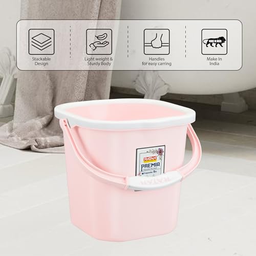 RATAN PLASTICWARE Premia Bucket (5L X 1) - Diaso Pink|Light Weight and Easy to Carry|Bathroom Bucket | Water Storage | Perfect for Mopping | Double Moulded | 5 LTR - Image 3
