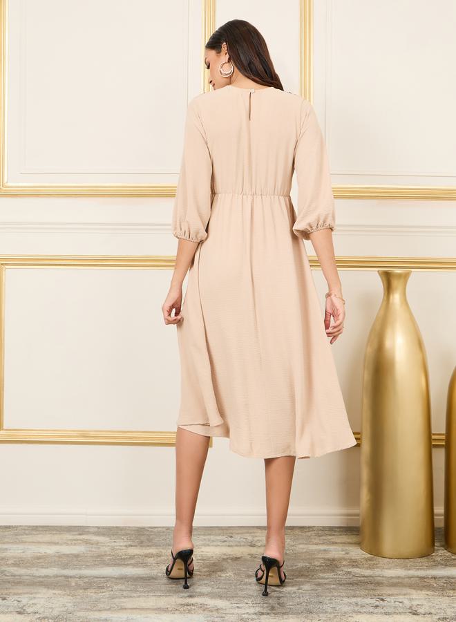 Styli Embroidered Colorblock A-Line Midi Dress