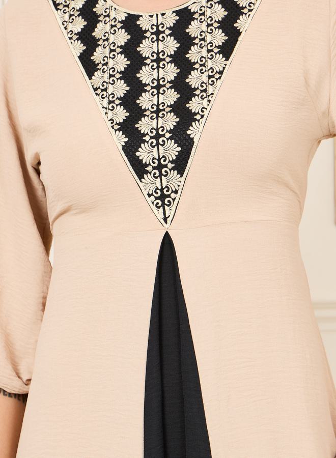 Styli Embroidered Colorblock A-Line Midi Dress