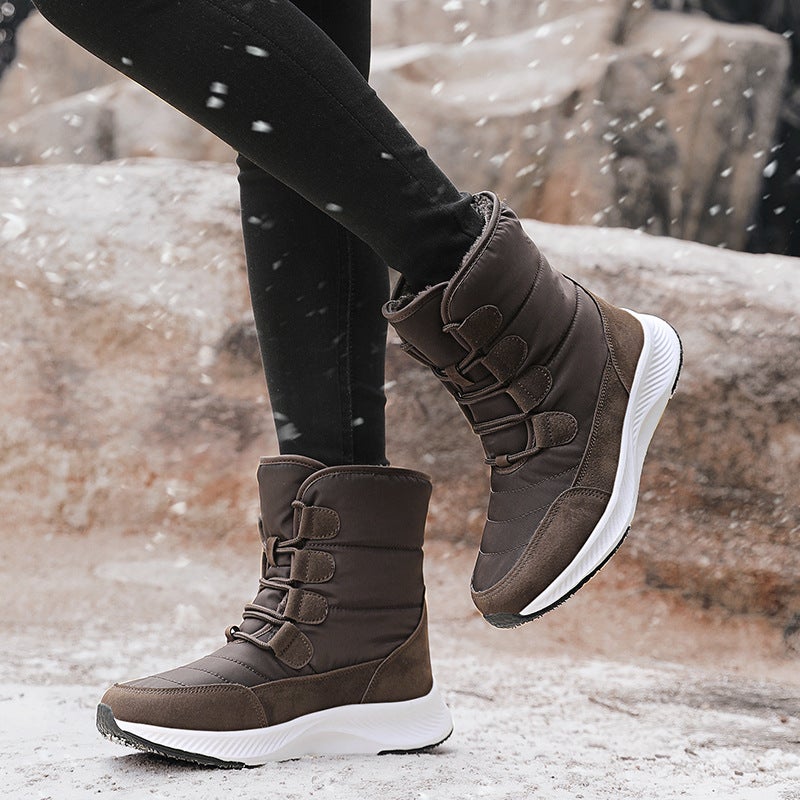 High-Top Snow Cotton Shoes Snow Boots With Velvet Warm Winter Thick Velvet Cold-Proof Cotton Boots Thick-Soled Lace-Up Boots - Image 1
