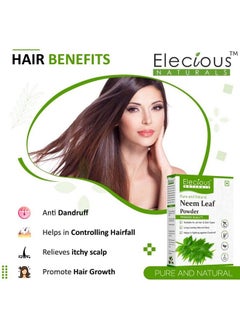 Elecious مسحوق النيم الطبيعي 100% لحزم الوجه والشعر (200 جرام) ; مضاد للبثور ومضاد للبكتيريا ; منظف شعر خالي من المواد الكيميائية لشعر صحي  - Image 5