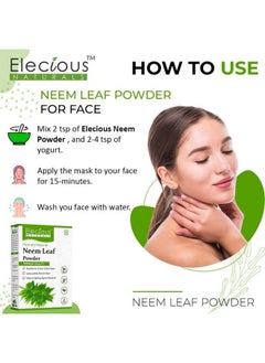 Elecious مسحوق النيم الطبيعي 100% لحزم الوجه والشعر (200 جرام) ; مضاد للبثور ومضاد للبكتيريا ; منظف شعر خالي من المواد الكيميائية لشعر صحي  - Image 4