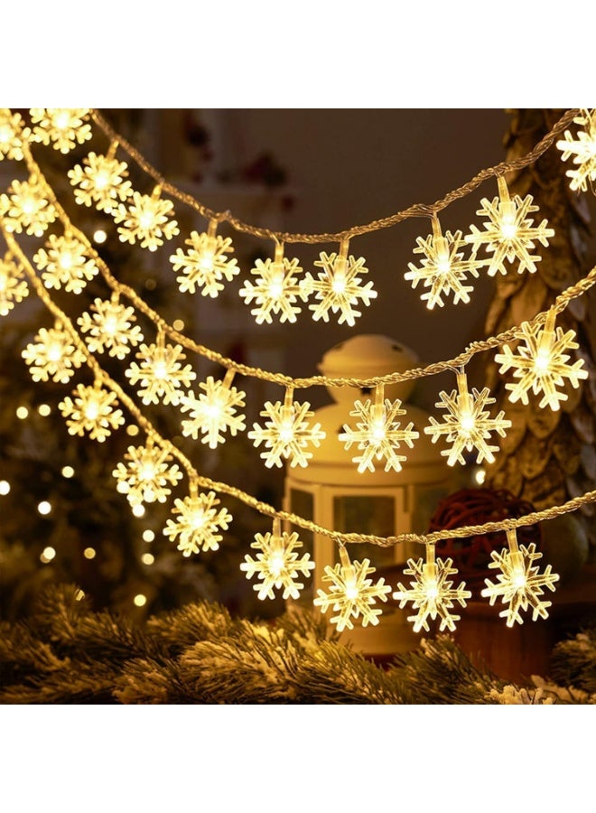 سلسلة أضواء ندفة الثلج لعيد الميلاد، 33 قدمًا، 80 مصباح LED، وضعان، أضواء خرافية تعمل بالبطارية - Image 1