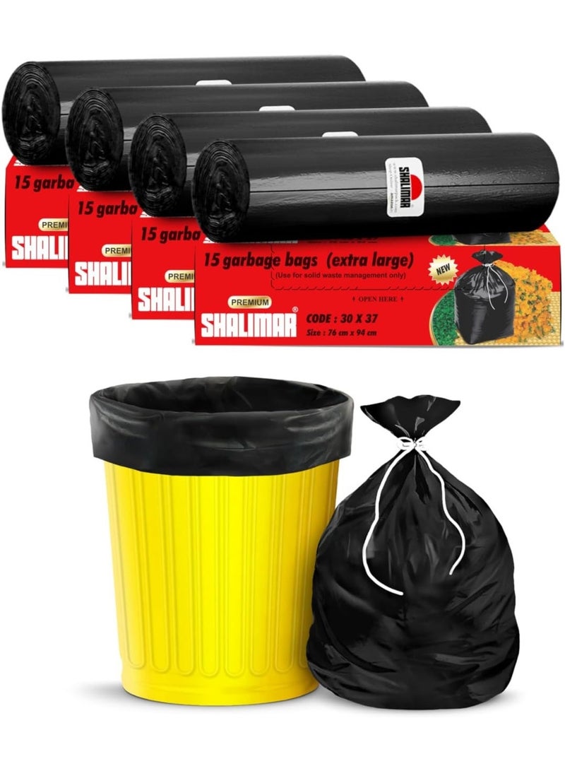 شاليمار بريميوم OXO - قابل للتحلل الحيوي (عطر اللافندر) كيس قمامة كبير جدا 76x94 سم|60 كيس (4 لفات × 15) يتسع 40–55 جالون كيس قمامة/كيس قمامة (أسود) - Image 1