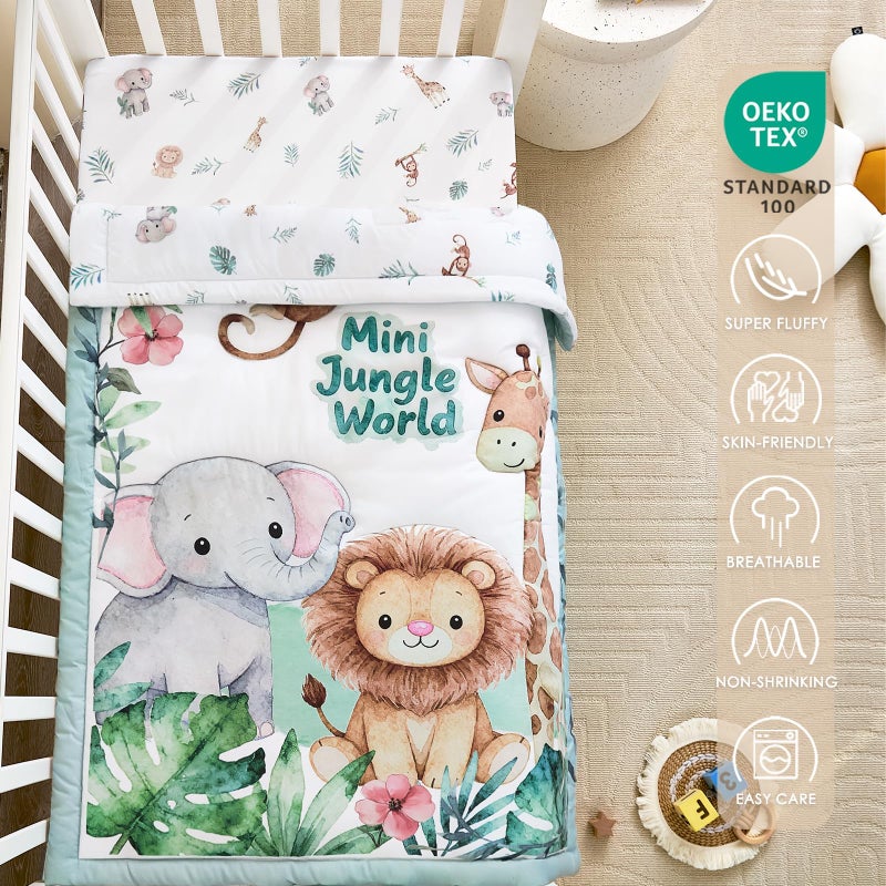 NacoMoco 3-Piece Crib Bedding Set for Boys Girls - Ultra Soft & Skin Friendly Baby Bedding Set Includes Crib Comforter, Sheet & Crib Skirt (Safari) - Image 3