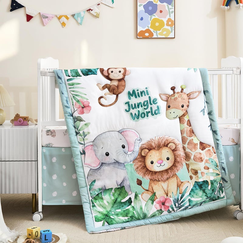 NacoMoco 3-Piece Crib Bedding Set for Boys Girls - Ultra Soft & Skin Friendly Baby Bedding Set Includes Crib Comforter, Sheet & Crib Skirt (Safari) - Image 2