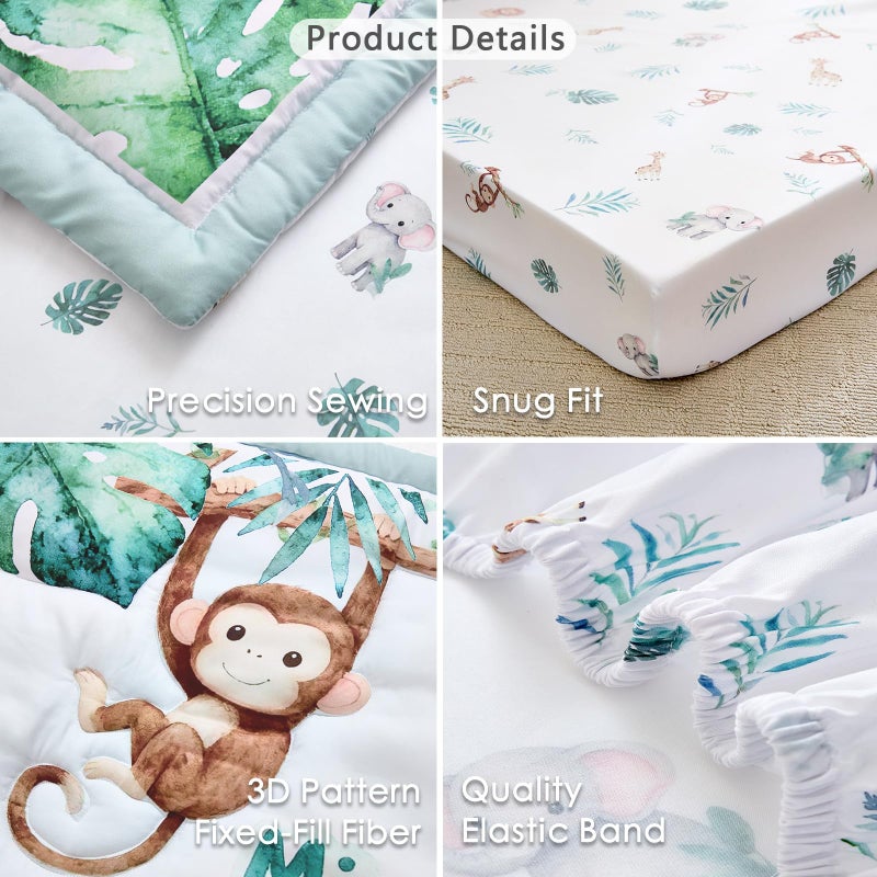 NacoMoco 3-Piece Crib Bedding Set for Boys Girls - Ultra Soft & Skin Friendly Baby Bedding Set Includes Crib Comforter, Sheet & Crib Skirt (Safari) - Image 5