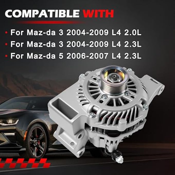 Autodevil 11008N Alternator Fit for Maz-da 3 2004-2009 L4 2.0L 2.3L, for Maz-da 5 2006-2007 L4 2.3L, 90Amp 12V Automotive Alternator OE 11008 A003TG1391 LF1F18300 - Image 2