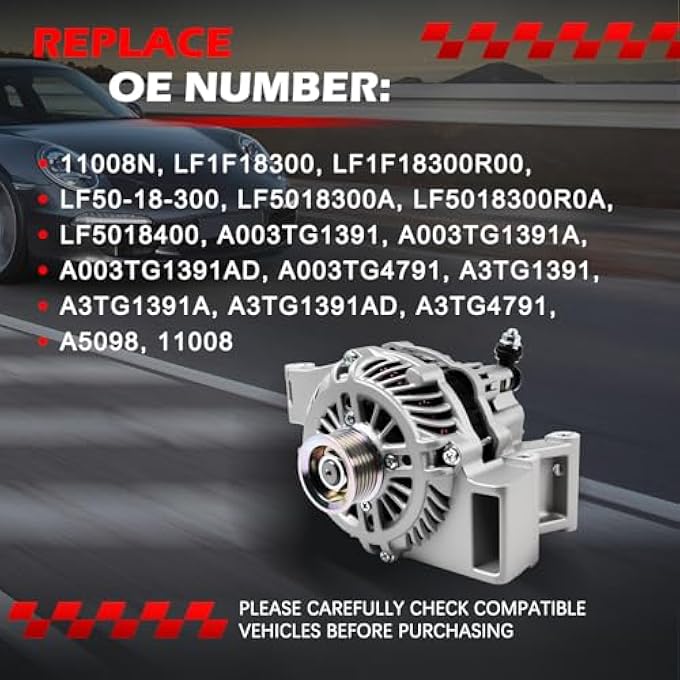 Autodevil 11008N Alternator Fit for Maz-da 3 2004-2009 L4 2.0L 2.3L, for Maz-da 5 2006-2007 L4 2.3L, 90Amp 12V Automotive Alternator OE 11008 A003TG1391 LF1F18300 - Image 3