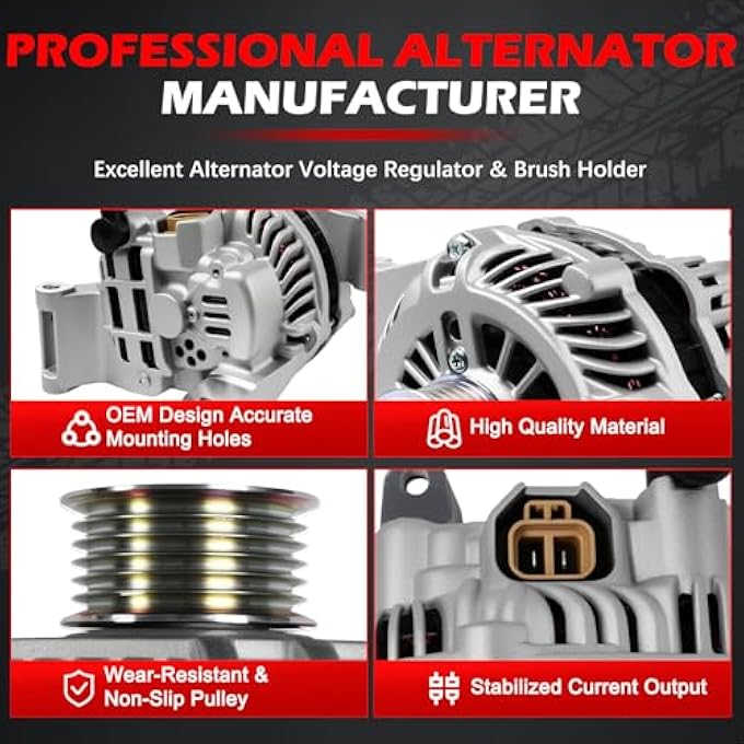 Autodevil 11008N Alternator Fit for Maz-da 3 2004-2009 L4 2.0L 2.3L, for Maz-da 5 2006-2007 L4 2.3L, 90Amp 12V Automotive Alternator OE 11008 A003TG1391 LF1F18300 - Image 4