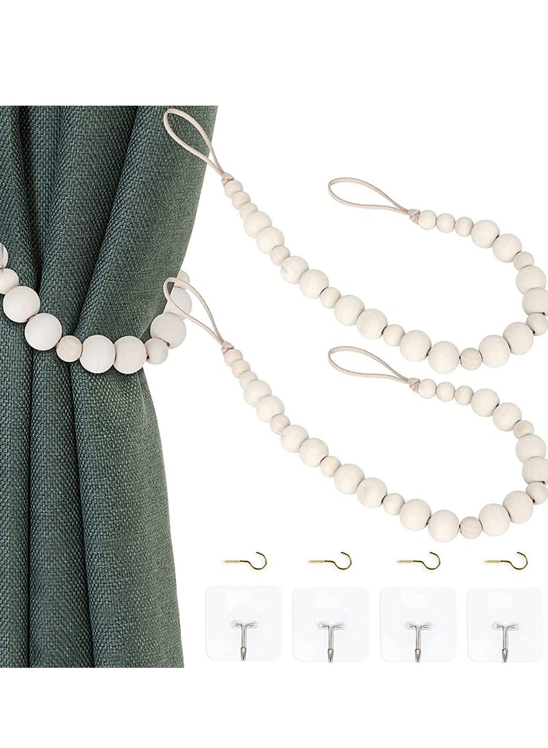 KASTWAVE Wood Bead Curtain Tieback Boho Curtain Tiebacks Curtain Holdbacks for Wall Farmhouse Curtain Tiebacks Window Treatment Drape Tie Back with Hooks for Bedroom Wall Dining Decoration 2 Pieces - Image 1