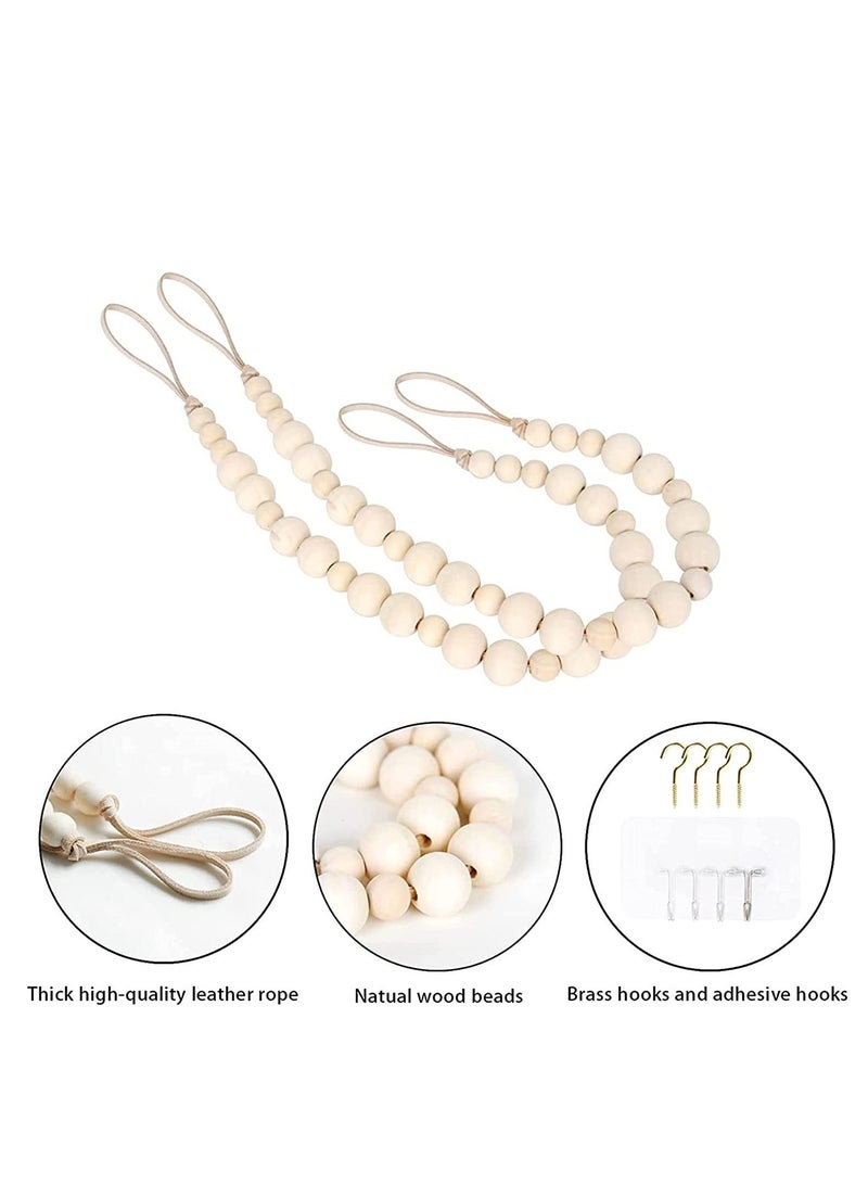 KASTWAVE Wood Bead Curtain Tieback Boho Curtain Tiebacks Curtain Holdbacks for Wall Farmhouse Curtain Tiebacks Window Treatment Drape Tie Back with Hooks for Bedroom Wall Dining Decoration 2 Pieces - Image 5