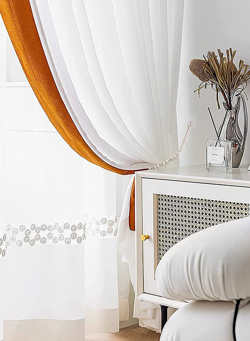 KASTWAVE Wood Bead Curtain Tieback Boho Curtain Tiebacks Curtain Holdbacks for Wall Farmhouse Curtain Tiebacks Window Treatment Drape Tie Back with Hooks for Bedroom Wall Dining Decoration 2 Pieces - Image 2