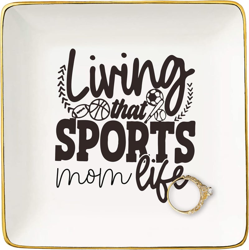 NZY Mother's Day,Birthday,New Year,Christmas Gifts for Sports Mom-Ceramic Jewelry Tray Trinket Holder Ring Dish-Exercise Women Gift-Mommy Life-Mother Present from Daughter Son-Living That Sports Mom Life - Image 1