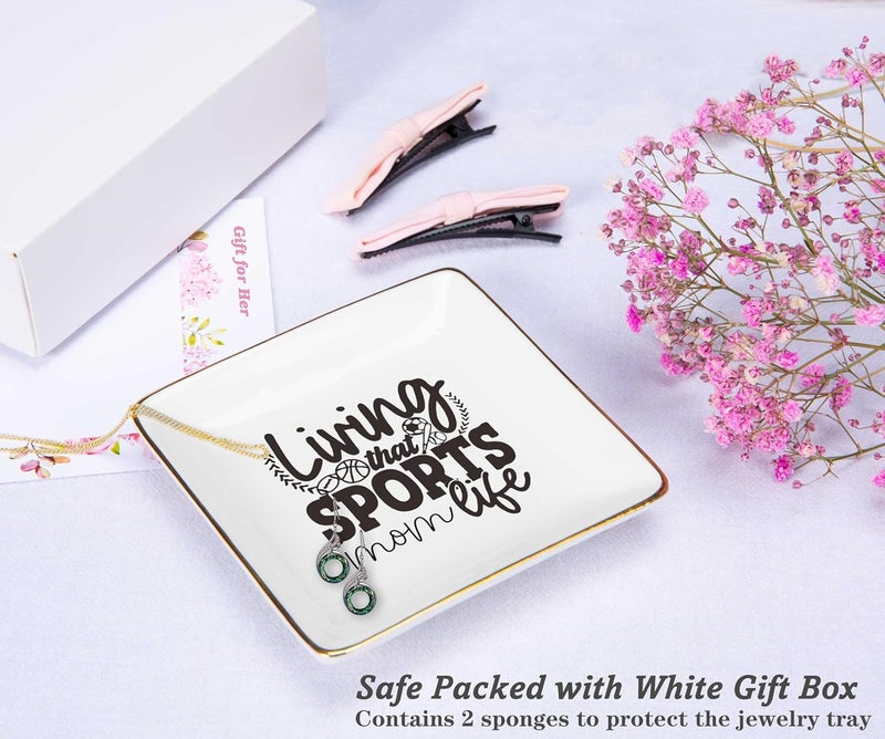 NZY Mother's Day,Birthday,New Year,Christmas Gifts for Sports Mom-Ceramic Jewelry Tray Trinket Holder Ring Dish-Exercise Women Gift-Mommy Life-Mother Present from Daughter Son-Living That Sports Mom Life - Image 2