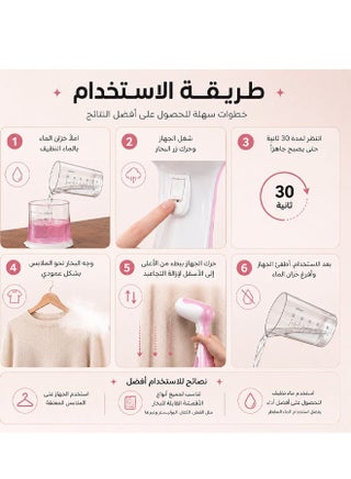 مكواة بخار للملابس محمولة باليد، جهاز كي بالبخار 1500 وات، خزان مياه 300 مل، تسخين سريع خلال 35 ثانية، كواية بخار محمولة ومزيل تجاعيد للملابس والأقمشة - view 3