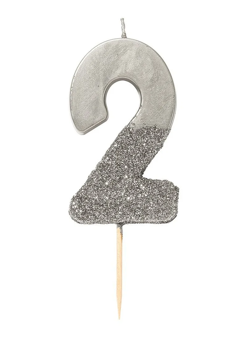 توكينج تيبلز Silver Glitter Number Candle - 2