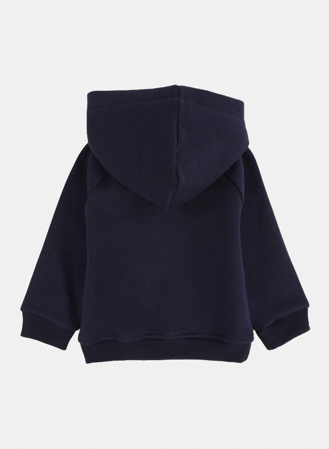 هودي قطن للأولاد – كحلي بطباعة قرد وموز - Image 3