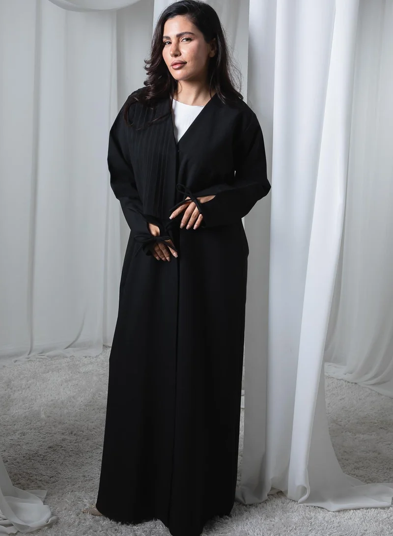 MSquare Fashion Black Abaya with Bow-Tie Sleeves and Sheila