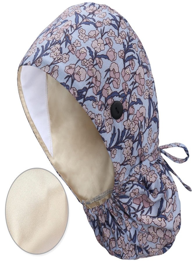 QBA Adjustable Working Cap with Button, Satin Lined Hat, Cotton Working Hat Sweatband, Elastic Bandage Tie Back Hats for Women & Men, One Size, Satine-Lined Florrie Blue PTL, #Satin-lined Florrie Blue - Image 1
