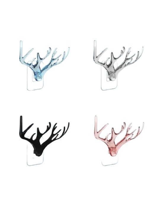 Sweetjoy Sweetjoy 4 Pcs Dear Sticker Hook Deer Head Horn Shaped Key Holder Sticker Wall Hook Self Adhesive Plastic Mount Hanger for Keys Hat Coat Scarf in Door Bedroom Bathroom Kitchen  - Image 1