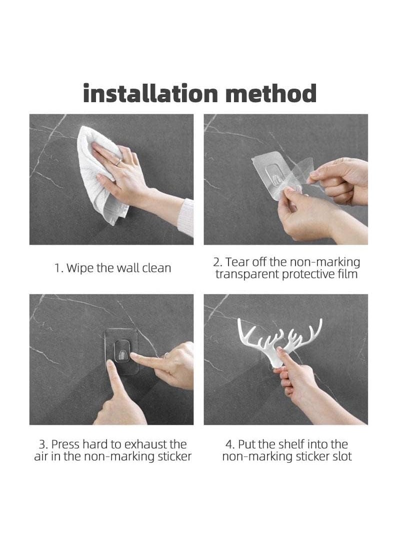 Sweetjoy Sweetjoy 4 Pcs Dear Sticker Hook Deer Head Horn Shaped Key Holder Sticker Wall Hook Self Adhesive Plastic Mount Hanger for Keys Hat Coat Scarf in Door Bedroom Bathroom Kitchen  - Image 3