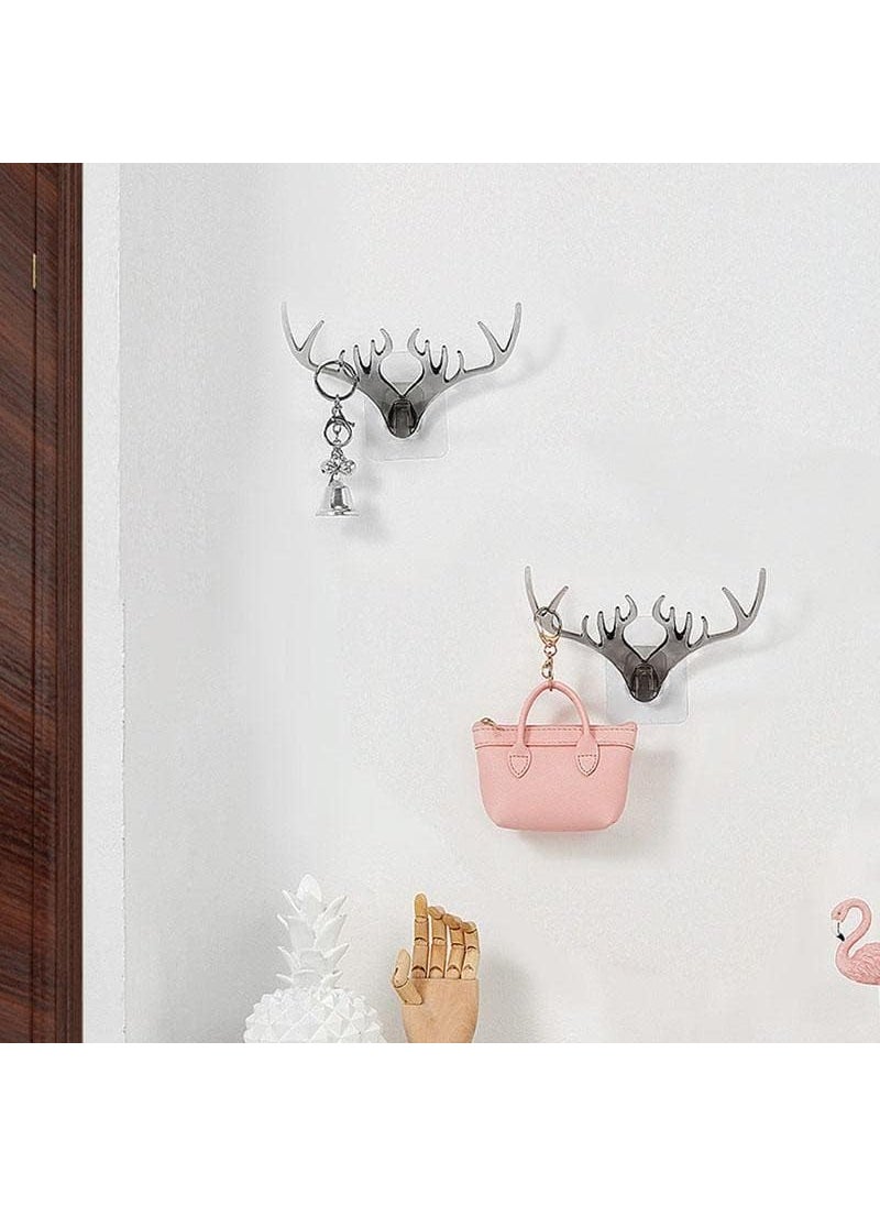 Sweetjoy Sweetjoy 4 Pcs Dear Sticker Hook Deer Head Horn Shaped Key Holder Sticker Wall Hook Self Adhesive Plastic Mount Hanger for Keys Hat Coat Scarf in Door Bedroom Bathroom Kitchen  - Image 4