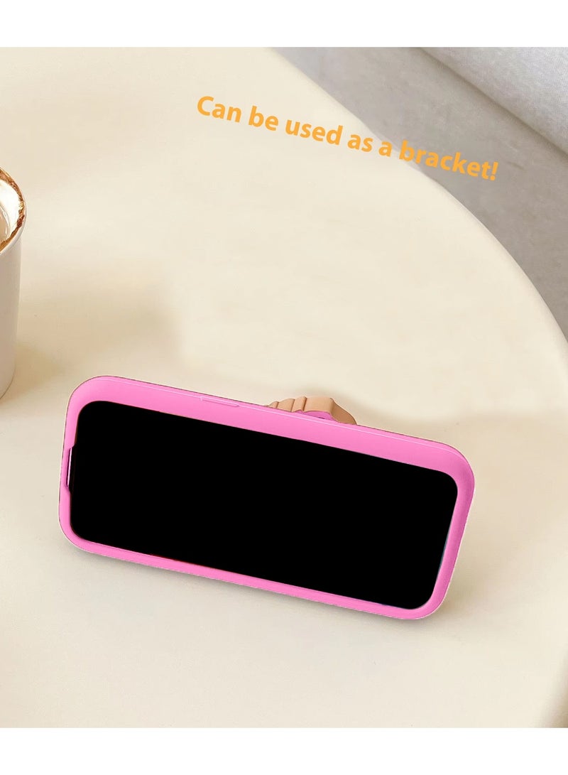 Wtech Apple iPhone 16 Pro Max 5G 2024 3D Labubu Cartoon Pop Case, Premium Soft Liquid Jelly Silicone Case with Phone Holder Cool Full Protective Cute Aesthetic Case Cover - Hot Pink - Image 4