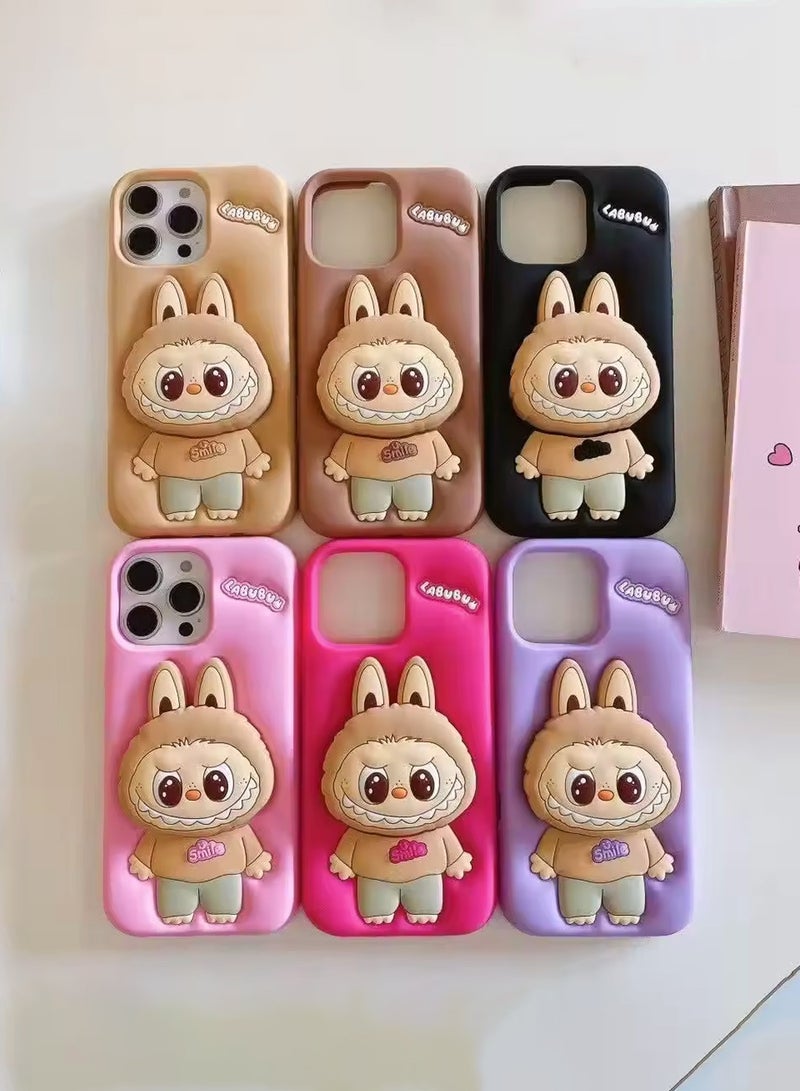 Wtech Apple iPhone 16 Pro Max 5G 2024 3D Labubu Cartoon Pop Case, Premium Soft Liquid Jelly Silicone Case with Phone Holder Cool Full Protective Cute Aesthetic Case Cover - Hot Pink - Image 5