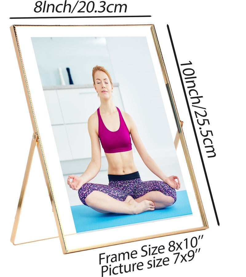GorYeeFine Gold 8x10'' Floating Frame Set of 2  For Photo Sizes ( 5x7''  6x8'' 7x9'' up to 8x10'')  Beautiful Metal Lace Edge Frames Adjustable Tabletop/Shelf Photo Frame  Classy Gift Choice for Wedding - Image 3