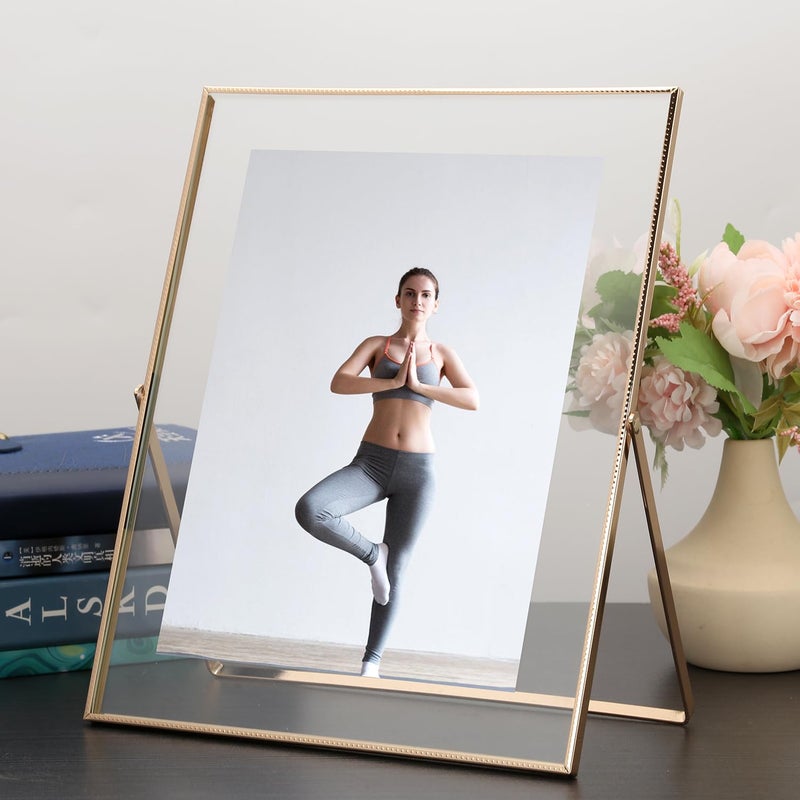 GorYeeFine Gold 8x10'' Floating Frame Set of 2  For Photo Sizes ( 5x7''  6x8'' 7x9'' up to 8x10'')  Beautiful Metal Lace Edge Frames Adjustable Tabletop/Shelf Photo Frame  Classy Gift Choice for Wedding - Image 2