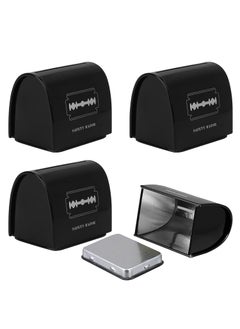 Linkidea Linkidea 4 Pack Razor Blade Disposal Container, Safety Razor Blade Bank, Safe Razor Metal Disposal Case for Storing Used Wasted Blades (Black) 