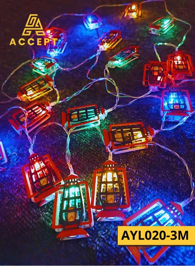 Ramadan decoration, Ramadan lantern shape, multiple colors, 3 meters long, works on 1.5V battery