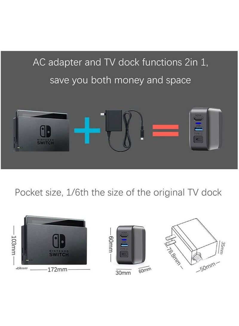 كابتن تيك شاحن محول للتبديل لمحول الشاحن Dock Dock 4K HDMI TV محول لمحول Nintendo Switch AC ووظائف Dock TV 2in 1 شحن سريع ومحمول - Image 3