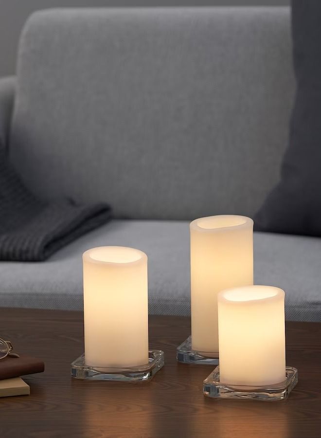 ÄDELLÖVTRÄD LED block candle, set of 3, white/indoor
