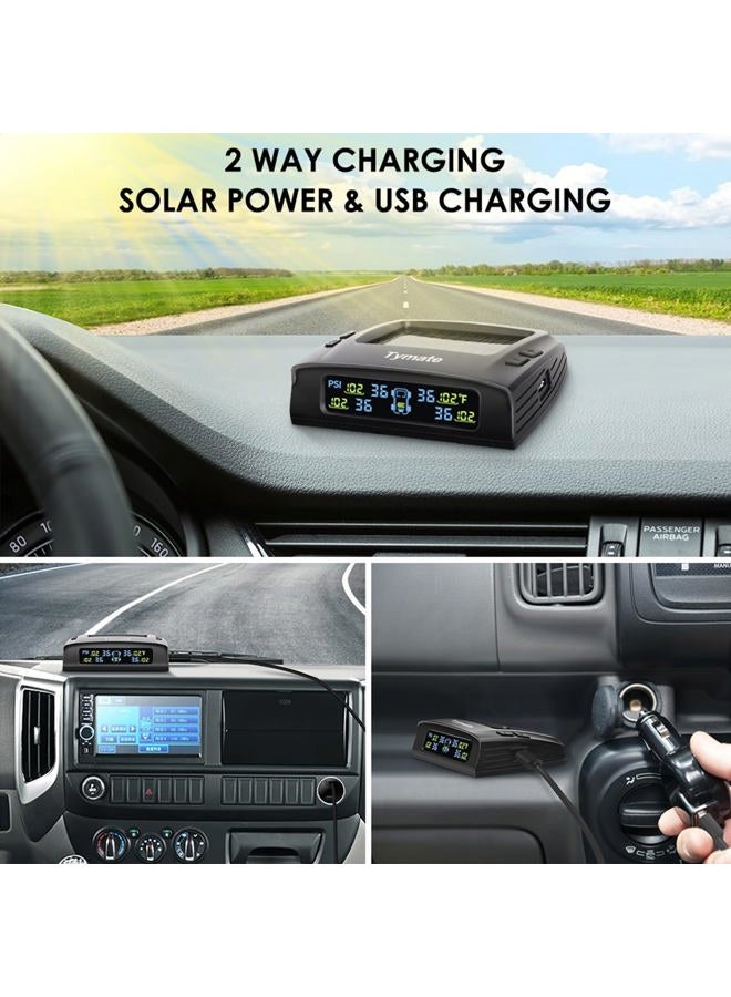 Tymate TM2 RV Tire Pressure Monitoring System, Tire Pressure Monitor with Solar Charge, TPMS with 4 Sensors(Max. 10) & 6 Alarm Modes, New Updated w/Color LCD Display, 0-87PSI for RV/Trailer/Truck/SUV - Image 4