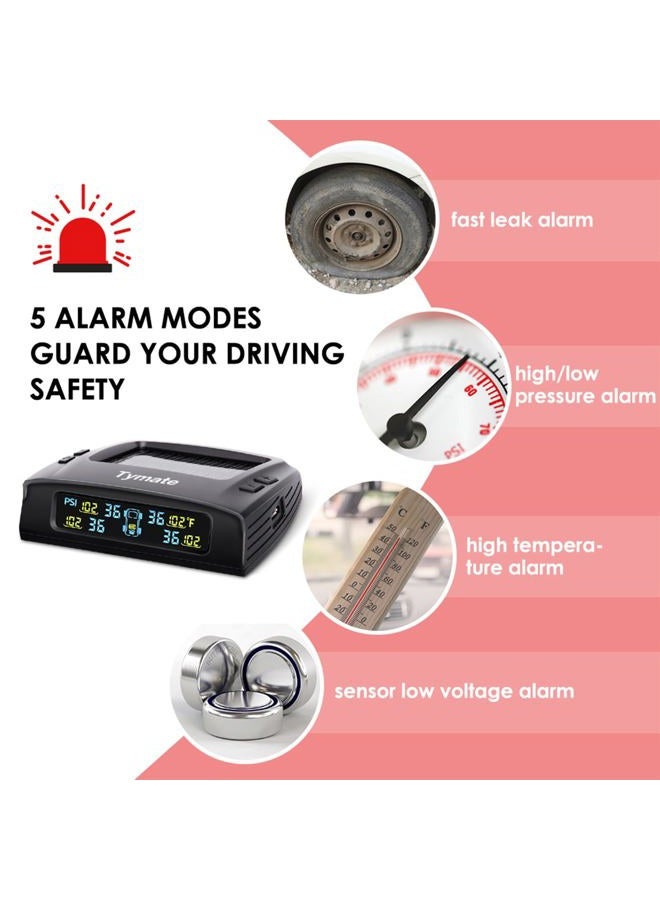 Tymate TM2 RV Tire Pressure Monitoring System, Tire Pressure Monitor with Solar Charge, TPMS with 4 Sensors(Max. 10) & 6 Alarm Modes, New Updated w/Color LCD Display, 0-87PSI for RV/Trailer/Truck/SUV - Image 3