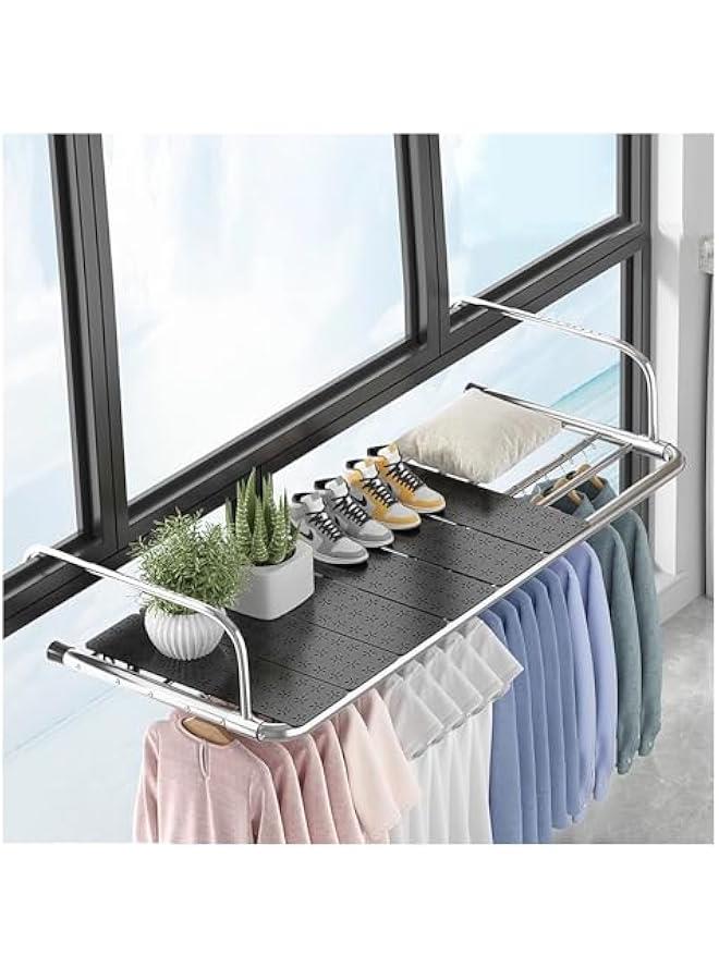 HOOKOR Balcony rack Drying rack,Stainless Steel Folding drying rack on the balcony window sill fence for Laundry Towel with 6 board,25.59（07-4） - Image 1