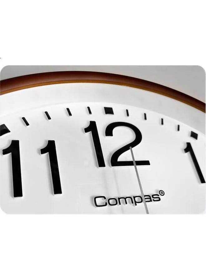 Compas Wall Clock Living Room Simple Quartz Clock Wall Hanging Living Room New Clock 3588a Oak White 35cm - Image 3