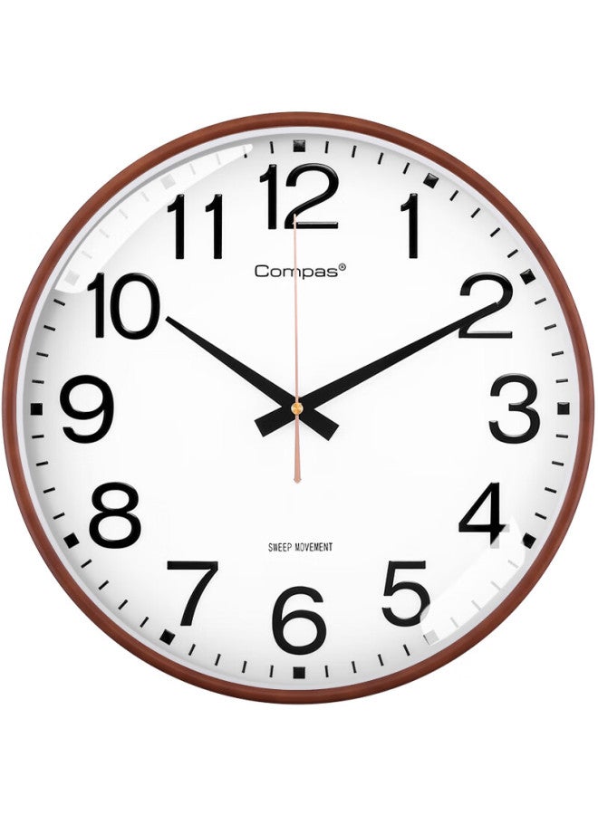 Compas Wall Clock Living Room Simple Quartz Clock Wall Hanging Living Room New Clock 3588a Oak White 35cm - Image 1