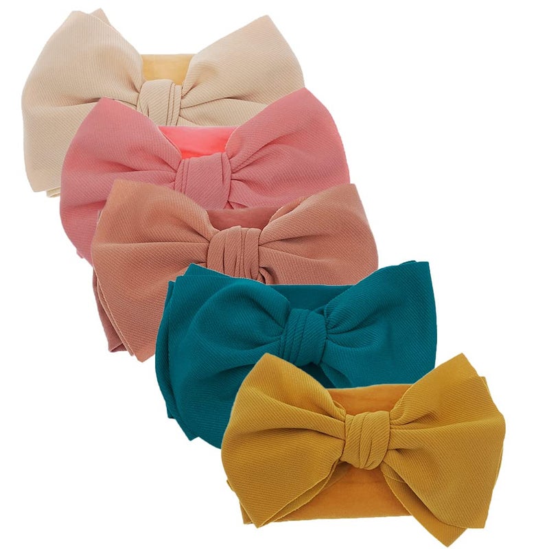 KIDOCHEESE Hairband Baby Girl Nylon Headbands with Bows Handmade Hairbands Elastics Hair Accessories for Newborn Infant Toddlers Kids 5 Pcs KK6906