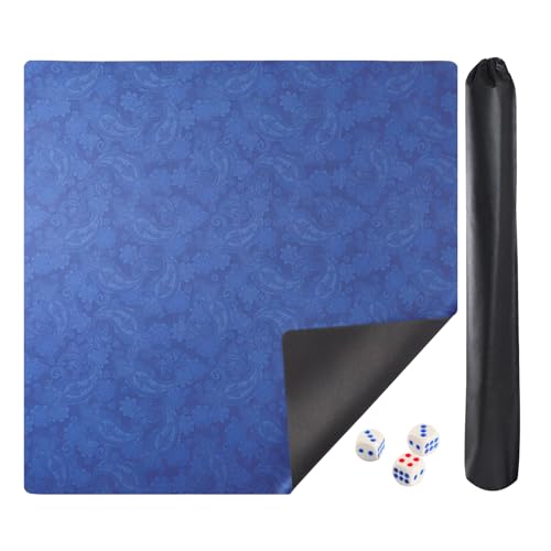 GUSTARIA Mahjong Mat Mahjong Table Mat with Prints Extra Dice for Poker Card Mahjong Dominoes Games Blue 35 inches - Image 1