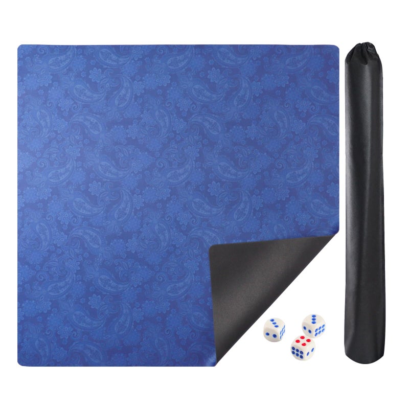 GUSTARIA Mahjong Mat Mahjong Table Mat with Prints Extra Dice for Poker Card Mahjong Dominoes Games Blue 35 inches - Image 2