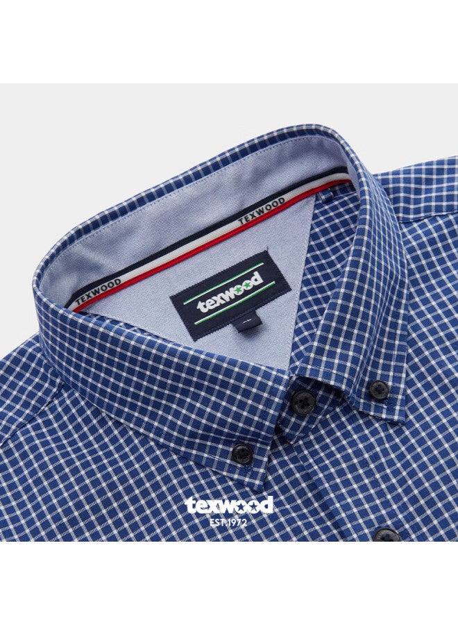Texwood Apple Men's Autumn Casual Long Sleeve Shirt Mid-aged Business Striped Blue XL - Image 2