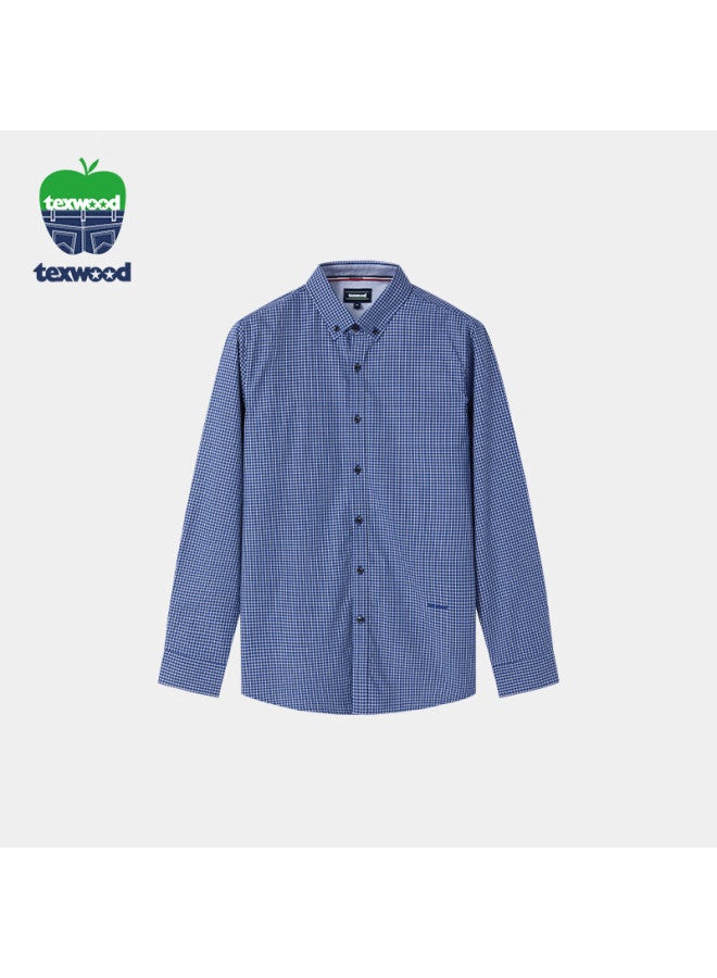 Texwood Apple Men's Autumn Casual Long Sleeve Shirt Mid-aged Business Striped Blue XL - Image 1