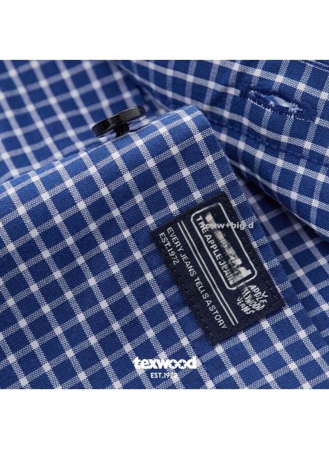 Texwood Apple Men's Autumn Casual Long Sleeve Shirt Mid-aged Business Striped Blue XL - Image 3