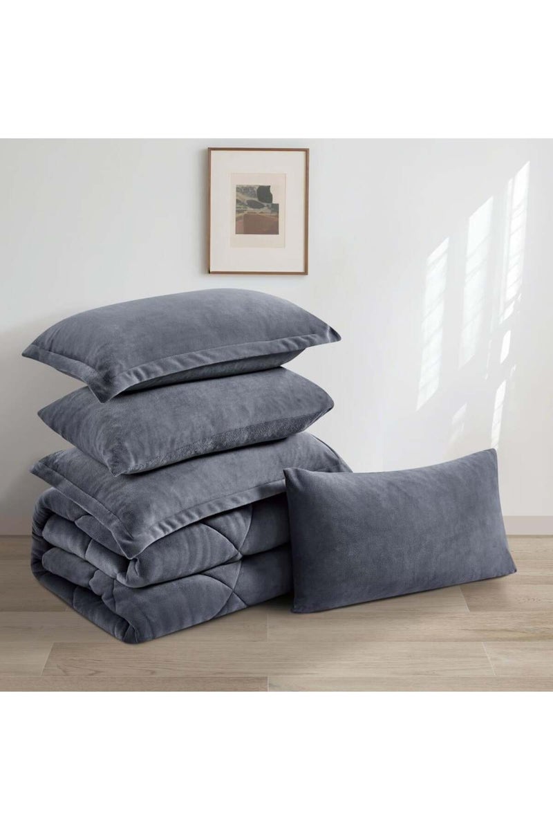 Melen Double Winter Bedding Set - Velvet Faux Fur - 6 Pieces - Fits 200x200 Bed - Joanna - Dark Grey - Image 5