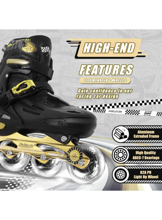 Nattork Kids Inline Skates for Boys Girls Kids 4 Sizes Adjustable Blade Skates with Light up Wheels Cool Racing Car Decorations Birthday Gift for Indoor Outdoor Sports - Image 2