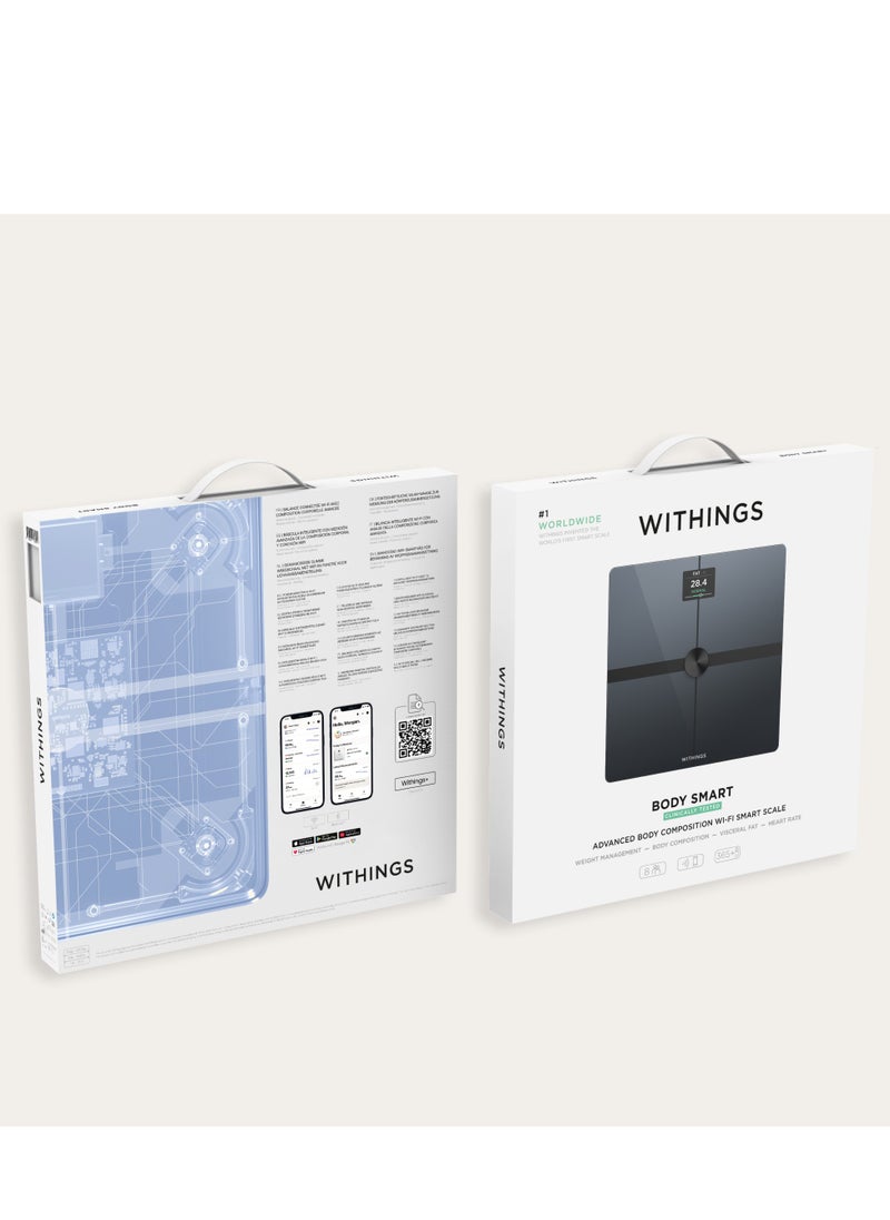 Withings - Body Smart Wi-Fi Digital Personal Scales/Body Fat Scales for Extended Body Composition Including Muscle Mass, Water Content, Bone Density - Image 1